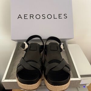 Aerosoles Chatham Black Leather Sandals Sz 6.5M